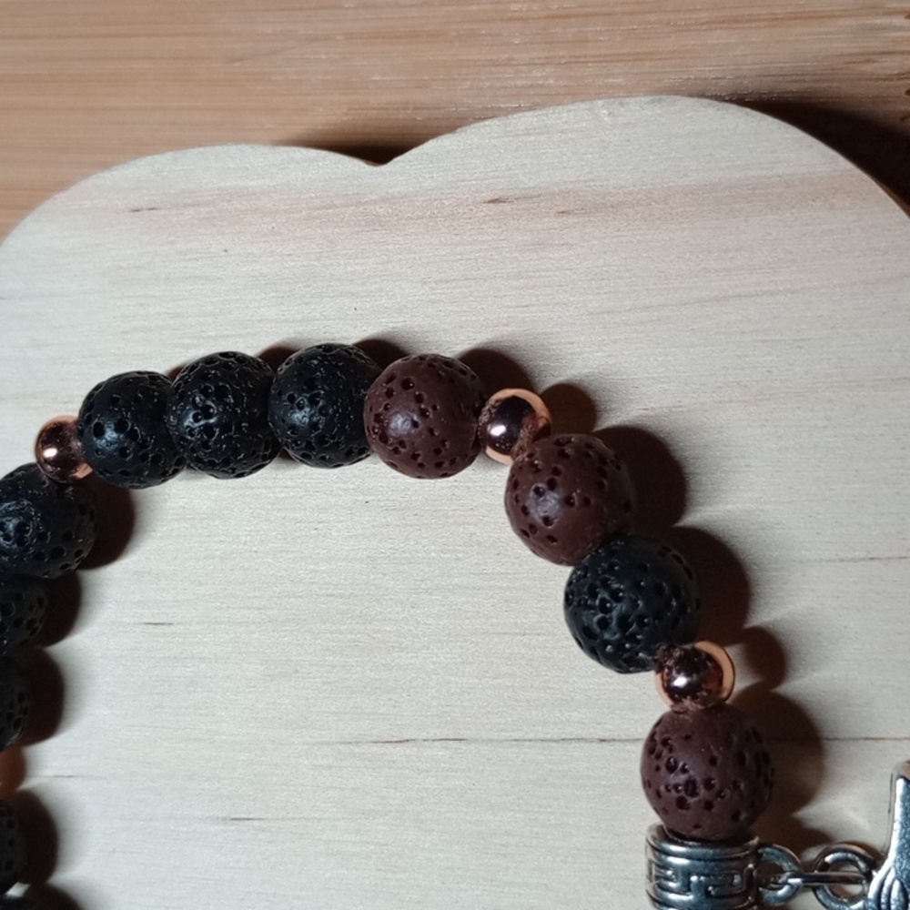 Anubis Charm And Lava Stone Beaded Bracelet - Black and Brown - Picture 3 of 4